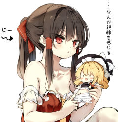 Rule 34 | &gt;:o, 1girl, :d, :o, adapted costume, ascot, bare arms, bare shoulders, blonde hair, bloomers, bloomers pull, blush, breasts, brown hair, character doll, cleavage, collarbone, collared shirt, commentary, hakurei reimu, kirisame marisa, long hair, medium breasts, open mouth, parted lips, piyokichi, ponytail, red eyes, shirt, sidelocks, sitting, sleeveless, smile, solo, touhou, triangle mouth, underwear, undressing, v-shaped eyebrows, yellow ascot, | |