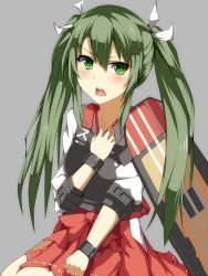 Rule 34 | 10s, 1girl, 96neko96, bow, green eyes, green hair, hair bow, japanese clothes, kantai collection, long hair, looking at viewer, matching hair/eyes, muneate, naoto (96neko96), personification, pleated skirt, skirt, solo, twintails, zuikaku (kancolle)