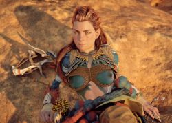 Rule 34 | 1girl, 3d, aloy (horizon), bodypaint, braid, breasts, female focus, freckles, game cg, horizon (video game), horizon forbidden west, horizon zero dawn, long hair, looking at viewer, messy hair, navel, nipples, non-web source, outdoors, red hair, solo, tribal, upper body