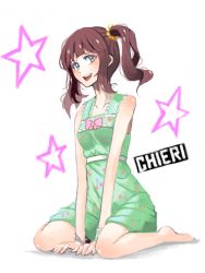 Rule 34 | 10s, 1girl, blush, bracelet, character name, collarbone, idolmaster, idolmaster cinderella girls, jewelry, mistrail, ogata chieri, open mouth, short hair, solo, star (symbol), twintails, yellow eyes