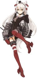 Rule 34 | 10s, 1girl, adjusting hair, amatsukaze (kancolle), brown eyes, kantai collection, long hair, miruto netsuki, rensouhou-kun, solo, standing, standing on one leg, striped clothes, striped thighhighs, thighhighs, two side up, very long hair, white background, white hair