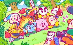 Rule 34 | arm up, backwards hat, baseball cap, beanie, bell, blade knight, blue eyes, blush stickers, bobblehat, boom microphone, bow, bowtie, burning leo, camera, chilly (kirby), collar, fire, gloves, grass, hat, helmet, kirby, kirby (series), neck bell, nintendo, no humans, notepad, official art, one eye closed, poppy bros jr, red gloves, sir kibble, smile, snowman, sword, tree, umbrella, waddle dee, weapon, whispy woods