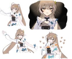 Rule 34 | 1girl, absurdres, ahoge, aqua sash, asymmetrical sleeves, bow skirt, brown eyes, brown hair, buttons, crossed bangs, double-breasted, double-parted bangs, grin, hair between eyes, hair ornament, hair ribbon, hairclip, heart, highres, hololive, hololive english, hololive idol uniform (bright), idol, idol clothes, long hair, looking at viewer, midriff, multicolored hair, multiple views, nanashi mumei, ponytail, ribbon, sash bow, smile, stage lights, streaked hair, two-sided fabric, two-sided skirt, uneven sleeves, very long hair, virtual youtuber, waving, xx tk9