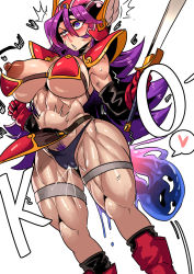 Rule 34 | 1girl, 2koma, anal, blush, breasts, bulge, cleft of venus, clothed sex, comic, creature, dragon quest, dragon quest iii, female pubic hair, gamjasssak, helmet, highres, holding, holding sword, holding weapon, huge breasts, long hair, looking at viewer, muscular, muscular female, nipples, open mouth, pubic hair, purple eyes, purple hair, sex, sex from behind, simple background, slime, slime (creature), slime (dragon quest), slime (substance), soldier (dq3), square enix, stomach bulge, surprised, sword, warrior, weapon, white background