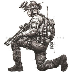 Rule 34 | 1other, ambiguous gender, ammunition pouch, body armor, boots, cargo pants, chin strap, combat boots, combat helmet, commentary, covered face, english commentary, english text, facebook username, fatigues, from side, full body, greyscale, gun, headset, helmet, highres, holding, holding gun, holding weapon, indonesia, indonesian army, jacket, kanji, knee pads, load bearing vest, long sleeves, looking ahead, looking to the side, mar-c!, mask, military, military jacket, military uniform, monochrome, night vision device, on one knee, optical sight, original, other focus, painting (medium), pants, patch, bulletproof vest, pocket, pouch, radio antenna, realistic, rifle, shoe soles, shoulder patch, signature, simple background, skull, soldier, solo, spade (shape), traditional media, uniform, watercolor (medium), watermark, weapon, weapon request