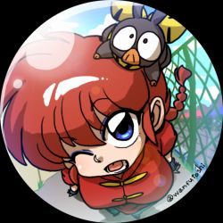 Rule 34 | 1girl, blue eyes, chinese clothes, genderswap, genderswap (mtf), looking at viewer, one eye closed, open mouth, p-chan, ranma-chan, ranma 1/2, red hair, saotome ranma, tangzhuang, tongue, wanta (futoshi)