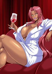 Rule 34 | 1girl, alcohol, breasts, dark skin, highres, ingrid (taimanin asagi), large breasts, mifune seijirou, pink hair, taimanin (series), wine