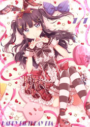 Rule 34 | 1girl, absurdres, animal ears, artist name, artist request, bare shoulders, black bow, black hair, blue bow, blush, bow, buttons, checkered clothes, checkered skirt, crown hair ornament, dress, female focus, frilled dress, frills, green eyes, heart, heart tattoo, highres, kurosawa dia, long hair, looking at viewer, love live!, love live! school idol festival, love live! sunshine!!, mole, mole under mouth, nekomeron, parted lips, ponytail, rabbit ears, red dress, red footwear, shoes, skirt, solo, star (symbol), striped bow, striped legwear, tattoo, very long hair, wrist cuffs