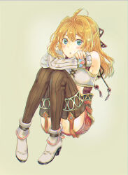 Rule 34 | 1girl, blonde hair, closed mouth, collarbone, detached sleeves, fiora (xenoblade), full body, fuwamoko momen toufu, green eyes, high heels, highres, long hair, looking at viewer, midriff, miniskirt, simple background, skirt, solo, thighhighs, white background, xenoblade chronicles (series), xenoblade chronicles 1