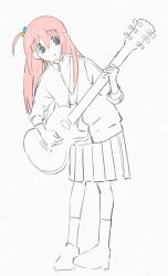 Rule 34 | 1girl, absurdres, bocchi the rock!, gotoh hitori, guitar, highres, holding, holding instrument, instrument, jacket, long hair, music, pink hair, playing instrument, shoes, socks, solo, track jacket, watamoke, white socks, zipper