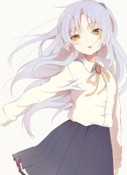 10s 1girl angel_beats! female_focus kurotea long_hair school_uniform silver_hair simple_background solo standing tenshi_(angel_beats!) yellow_eyes