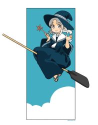 Rule 34 | 1girl, akai sashimi, black dress, black hat, dress, grey eyes, grey hair, hands up, hat, holding, holding wand, long hair, long sleeves, original, sailor collar, solo, wand, white sailor collar, wide shot, witch, witch hat
