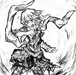 Rule 34 | 1girl, ballpoint pen (medium), fighting stance, greyscale, highres, mizuhashi parsee, monochrome, pointy ears, rg (bvfij), scarf, short hair, solo, touhou, traditional media