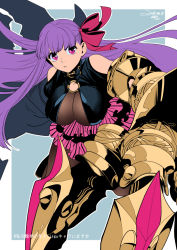 Rule 34 | 1girl, bare shoulders, claws, fate/extra, fate/extra ccc, fate (series), frilled skirt, frills, hair ribbon, long hair, looking at viewer, nishiyama (whatsoy), o-ring, o-ring top, passionlip (fate), pink eyes, purple eyes, purple hair, ribbon, skirt, solo, very long hair