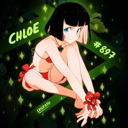 Rule 34 | 1girl, barefoot, blue eyes, blush stickers, chloe (srgrafo), english text, hands on feet, multicolored hair, original, srgrafo, two-tone hair
