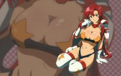 Rule 34 | 00s, 1girl, boots, breasts, cleavage, gloves, large breasts, legs, long hair, solo, space yoko, tengen toppa gurren lagann, thigh boots, thighhighs, thighs, wallpaper, yellow eyes, yoko littner, zoom layer