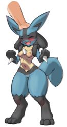 Rule 34 | 1girl, :3, ^ ^, animal ears, animal feet, barefoot, black fur, blue fur, blush, body fur, breasts, cleft of venus, closed eyes, completely nude, creatures (company), disembodied hand, fangs, feet, furry, furry female, game freak, gen 4 pokemon, hand on another&#039;s head, happy, headpat, highres, hitmanatee, lucario, multicolored fur, navel, nintendo, no nipples, nude, open mouth, pokemon, pokemon (creature), pussy, raised eyebrows, simple background, small breasts, smile, snout, solo focus, spikes, stomach, tail, thick thighs, thighs, uncensored, white background, wide hips, wolf ears, wolf girl, wolf tail, yellow fur