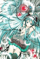 Rule 34 | 1girl, android, armpits, detached sleeves, hatsune miku, headphones, highres, long hair, moonsorrow, panties, solo, thighhighs, twintails, underwear, vocaloid