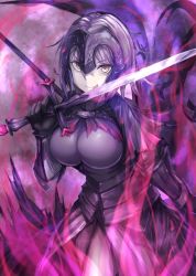 Rule 34 | 1girl, :p, armor, armored dress, aura, breasts, cape, commentary request, fate/grand order, fate (series), fumikiri, gloves, headpiece, highres, holding, holding sword, holding weapon, jeanne d&#039;arc (fate), jeanne d&#039;arc alter (avenger) (fate), jeanne d&#039;arc alter (fate), large breasts, licking, licking blade, licking weapon, looking at viewer, pale skin, short hair, silver hair, smile, solo, standing, sword, tongue, tongue out, torn cape, torn clothes, underbust, v-shaped eyebrows, weapon