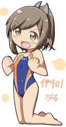 Rule 34 | 10s, 1girl, alternate costume, brown eyes, brown hair, competition swimsuit, gurande (g-size), i-401 (kancolle), kantai collection, one-piece swimsuit, ponytail, short hair, simple background, swimsuit
