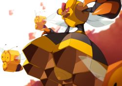 Rule 34 | black eyes, blurry, bright pupils, claws, closed mouth, combee, commentary request, creatures (company), evolutionary line, from side, game freak, gen 4 pokemon, highres, kura (shironagasu02), nintendo, no humans, pokemon, pokemon (creature), red eyes, smile, solid circle eyes, vespiquen, white background, white pupils