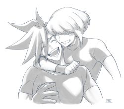 Rule 34 | 2boys, arm around neck, asymmetrical hair, closed eyes, commentary request, galo thymos, greyscale, hug, lio fotia, male focus, monochrome, multiple boys, open mouth, promare, shirt, short sleeves, sidecut, simple background, spiked hair, takatsuki ichi, teeth, tongue, undercut, upper body, white background, yaoi