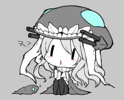 Rule 34 | 10s, 1girl, abyssal ship, blue eyes, blush stickers, bodysuit, cape, chestnut mouth, chibi, gloves, kantai collection, monster, mootor, pale skin, personification, sharp teeth, silver hair, sitting, teeth, turret, wo-class aircraft carrier, | |