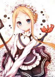Rule 34 | 1girl, abigail williams (fate), abigail williams (festival outfit) (fate), black dress, blonde hair, blue eyes, blush, braid, butterfly hair ornament, closed mouth, commentary request, dress, fate/grand order, fate (series), forehead, frilled dress, frills, hair ornament, heroic spirit traveling outfit, highres, keyhole, long hair, long sleeves, official alternate costume, parted bangs, shirt, sidelocks, sleeveless, sleeveless dress, sleeves past fingers, sleeves past wrists, smile, soda (sodachuxd), solo, stuffed animal, stuffed toy, teddy bear, very long hair, white shirt