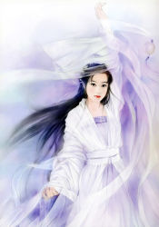 Rule 34 | black eyes, black hair, chen shu fen, chinese clothes, dress, hanfu, highres, long hair, realistic, ribbon, solo, wind