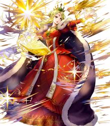 Rule 34 | 1girl, asatani tomoyo, blonde hair, book, breasts, cape, crown, detached sleeves, dress, fire emblem, fire emblem: the binding blade, fire emblem heroes, floating, floating object, frills, full body, fur trim, gem, glowing, gold trim, green eyes, guinevere (fire emblem), hair bun, hand up, highres, jewelry, long dress, long hair, long sleeves, magic, medium breasts, necklace, nintendo, non-web source, official art, open book, open mouth, puffy sleeves, red dress, solo, sparkle, transparent background