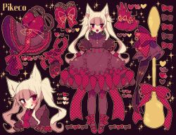 Rule 34 | 1girl, :d, :p, animal ear fluff, animal ears, ankle strap, apron, black background, blonde hair, blush, bow, dark background, dress, fox ears, frilled dress, frills, full body, gloves, hand to own mouth, heart, highres, looking at viewer, mogmogyasai, multiple views, open mouth, original, outline, pantyhose, polka dot, red eyes, red footwear, red gloves, red pantyhose, red theme, sidelocks, simple background, smile, sparkle, spoon, standing, tagme, tongue, tongue out, twintails