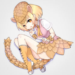 Rule 34 | + +, 10s, 1girl, bad id, bad pixiv id, blonde hair, boots, fang, full body, giant pangolin (kemono friends), grey background, hat, highres, kemono friends, knee boots, looking at viewer, open mouth, orange hair, pangolin ears, pangolin tail, pink shorts, scales, shirt, short sleeves, shorts, simple background, solo, teranekosu, white shirt, yellow footwear, yellow neckwear