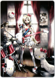 Rule 34 | blonde hair, cymbals, drum, drum set, headphones, hello kitty, hello kitty to issho!, highres, instrument, kei (keigarou), long hair, microphone, microphone stand, official art, sanrio, thighhighs