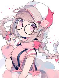 Rule 34 | + +, 1girl, bag, bandaid, bandaid on hand, baseball cap, black-framed eyewear, blush stickers, braid, breasts, brown hair, chon (chon33v), closed mouth, commentary request, ear piercing, fingernails, glasses, hand up, hat, heart, highres, jewelry, long hair, long sleeves, looking at viewer, low twintails, medium breasts, nail polish, original, piercing, pink eyes, pink hat, pink nails, pink shirt, ring, round eyewear, see-through, shirt, short sleeves, signature, simple background, sleeves past wrists, solo, suspenders, transparent, turtleneck, twin braids, twintails, umbrella octopus, very long hair, white background