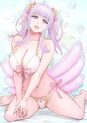 Rule 34 | 1girl, azur lane, bikini, breasts, cameltoe, cleft of venus, foot out of frame, gluteal fold, hair ornament, highres, huge breasts, light purple hair, long hair, looking at viewer, official alternate costume, open mouth, pink innertube, pink ribbon, plymouth (azur lane), plymouth (heart-throbbing refreshment) (azur lane), purple eyes, ribbon, sai-go, solo, star (symbol), star hair ornament, swimsuit, twintails, v arms, white bikini