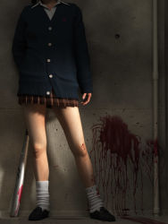 Rule 34 | baseball bat, blood, guro, photo (medium), smoking pipe, school uniform, skirt, wall, yoshitaka kawakami