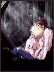 Rule 34 | 1boy, 1girl, arm around neck, artist request, bandages, blonde hair, blood, grabbing another&#039;s breast, breast sucking, breasts, brown hair, couple, cuts, double bun, faceless, facial mark, forest, grabbing, hetero, hug, injury, light rays, muscular, naruto, naruto (series), nature, short hair, signature, sunbeam, sunlight, sweat, tenten (naruto), topless, torn clothes, uzumaki naruto, whisker markings, whiskers
