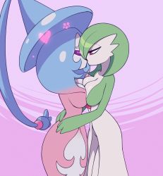 Rule 34 | 20s, 2girls, animated, animated gif, assertive female, breast press, breasts, creatures (company), energy drain, eye contact, female focus, game freak, gardevoir, gen 3 pokemon, gen 8 pokemon, glowing, glowing eyes, green hair, hatterene, heart, highres, hug, hypnosis, hypnotic kiss, kiss, large breasts, long hair, looking at another, looping animation, magic, mind control, multicolored background, multiple girls, nintendo, open mouth, pink background, pokemon, pokemon (creature), pressing, saliva, saliva trail, short hair, standing, submission, symmetrical docking, tagme, tongue, tongue out, very long hair, yuri, zelamir