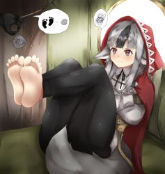 Rule 34 | 1boy, 1girl, absurdres, animal ears, barefoot, belt, ethan(33327245), ethanppj, feet, fire emblem, fire emblem fates, fire emblem if, gloves, highres, hood, indoors, multicolored hair, nintendo, silver hair, sitting, soles, streaked hair, tail, toes, velouria (fire emblem), wolf ears, wolf girl, wolf tail