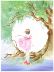 Rule 34 | absurdres, bob cut, day, dress, highres, inomata mutsumi, painting (medium), reala (tales), roots, see-through, solo, standing, tales of (series), tales of destiny 2, traditional media, tree, watercolor (medium)