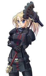 Rule 34 | 00s, 1girl, armor, axe, blonde hair, blue eyes, final fantasy, final fantasy xi, gloves, hume, katy (artist), ponytail, simple background, solo, tomboy, weapon