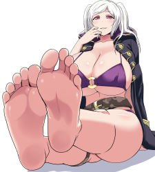 Rule 34 | 1girl, alternate breast size, barefoot, black cape, breasts, cape, cleavage, corruption, dark persona, demon girl, feet, fire emblem, fire emblem awakening, fire emblem heroes, foot focus, grima (fire emblem), highres, huge breasts, intelligent systems, nintendo, panimiiru, possessed, possession, red eyes, robin (female) (fire emblem), robin (fire emblem), sitting, smiley face, soles, solo, toes, white hair