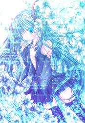 Rule 34 | 1girl, :d, aqua hair, black skirt, boots, collared shirt, detached sleeves, flower, grey shirt, hair between eyes, hair ornament, hatsune miku, headphones, headset, kasuga sunao, legs apart, long hair, microphone, miniskirt, music, nail polish, necktie, one eye covered, open mouth, outstretched arm, pleated skirt, shirt, singing, skirt, smile, solo, tattoo, text focus, thigh boots, thighhighs, twintails, vocaloid