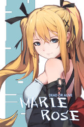 Rule 34 | 1girl, bare shoulders, blonde hair, blue eyes, character name, dead or alive, dead or alive 5, detached sleeves, hair ornament, hairclip, highres, long hair, looking at viewer, marie rose, ribbon, skaijang, twintails