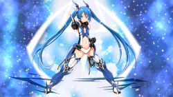 Rule 34 | &gt;:), 1girl, armor, black gloves, blue background, blue eyes, blue hair, blue theme, blue thighhighs, bodysuit, boots, cleavage cutout, clenched hand, clothing cutout, faulds, flat chest, gloves, gorget, gradient hair, greaves, hair between eyes, hair ornament, happy, headgear, henshin, legs apart, leotard, light smile, long hair, looking at viewer, matching hair/eyes, mecha musume, multicolored hair, navel, navel cutout, ore twintail ni narimasu, outstretched arm, pointing, pointing at viewer, revealing clothes, smile, solo, standing, tailblue, thighhighs, thighs, transformation, tsube aika, twintails, v-shaped eyebrows, vambraces, very long hair, white thighhighs, yuto (dialique)