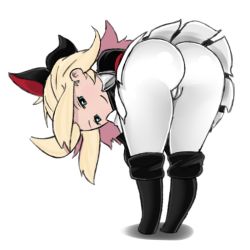 Rule 34 | 1girl, artist request, ass, bent over, blonde hair, bravely default: flying fairy, bravely default (series), cameltoe, edea lee, female focus, green eyes, huge ass, looking at viewer, looking back, solo
