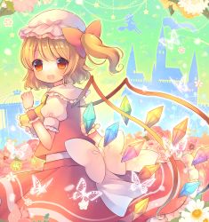 Rule 34 | 2girls, blonde hair, bug, butterfly, castle, coa (chroo x), flandre scarlet, flower, hat, insect, kirisame marisa, multiple girls, open mouth, red eyes, side ponytail, silhouette, smile, touhou, wings