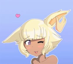 Rule 34 | 1girl, animated, animated gif, blonde hair, blush, dark skin, ear wiggle, final fantasy, final fantasy xiv, heart, l&#039;fah morcant, lowres, miqo&#039;te, one eye closed, open mouth, purple eyes, short hair, smile, solo focus, upper body