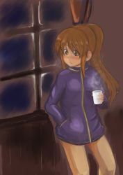 Rule 34 | 1girl, bare legs, female focus, indoors, jacket, long sleeves, naked jacket, saki (manga), solo, takakamo shizuno, track jacket
