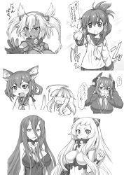 Rule 34 | &gt;:d, 6+girls, :d, abyssal ship, ahoge, airfield princess, animal ears, battleship princess, bespectacled, breasts, cat ears, cat tail, chestnut mouth, clam, comic, dark-skinned female, dark skin, fang, fingerless gloves, folded ponytail, glasses, gloves, greyscale, half updo, headgear, heart, heart-shaped lock, horns, ikazuchi (kancolle), inazuma (kancolle), kantai collection, kuma (kancolle), large breasts, lock, looking at viewer, monochrome, multiple girls, musashi (kancolle), neriwasabi, non non biyori, open mouth, parody, personification, pointy hair, smile, sweatdrop, tail, tenryuu (kancolle), translated, twintails, two side up, v-shaped eyebrows